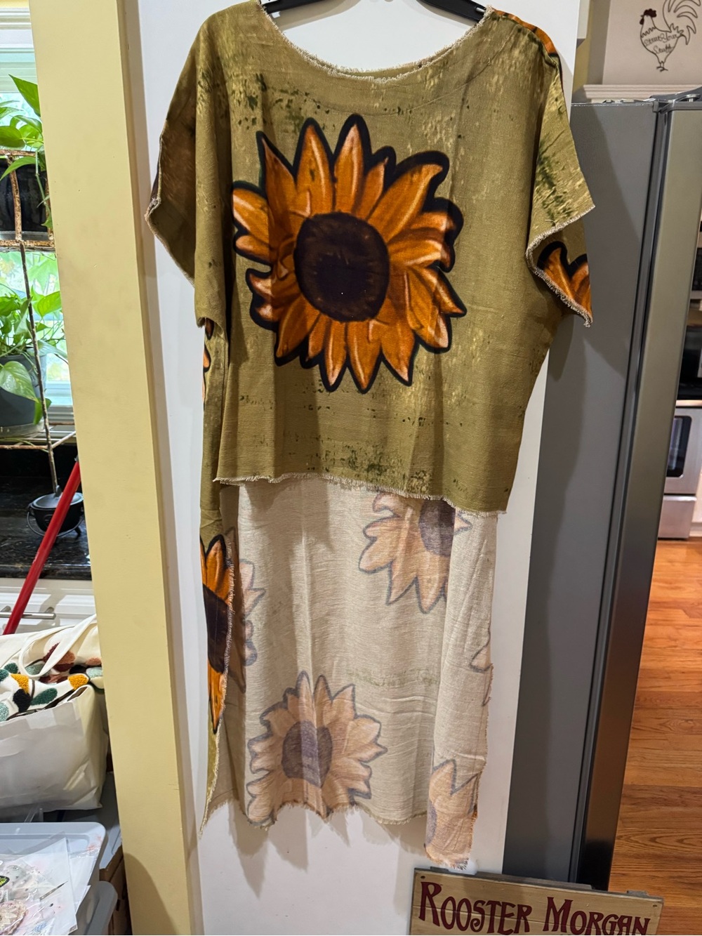 Sunflower Layered Girls' Tunic Hoodie - Olive & Cream